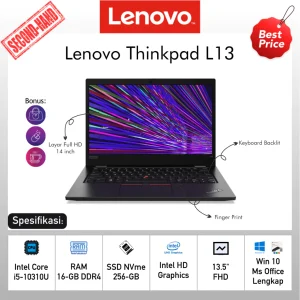 Lenovo ThinkPad L13 Intel Core i5 10310U 16GB 256GB Layar 14" Non Touchscreen Bergaransi Grade A